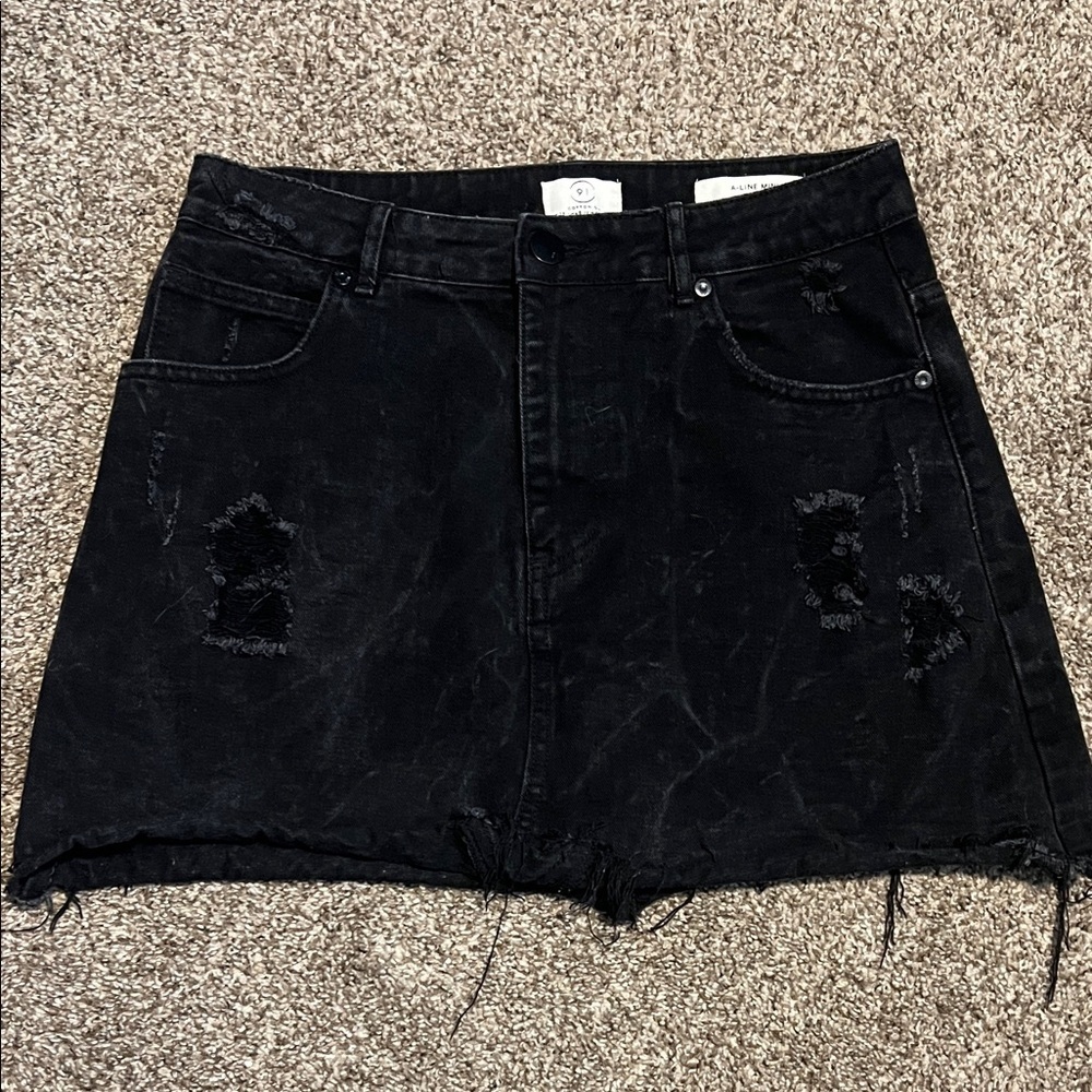 91 Cotton On black distressed jean skirt